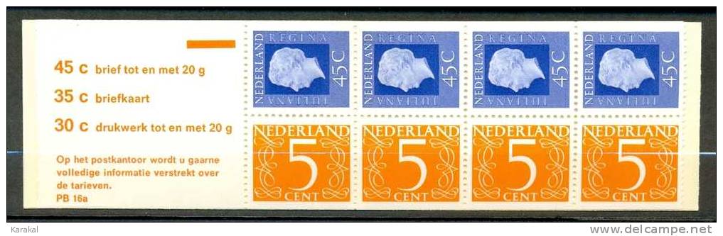 Nederland Netherlands Booklet Postzegelboekje 16a MNH XX - Carnets Et Roulettes