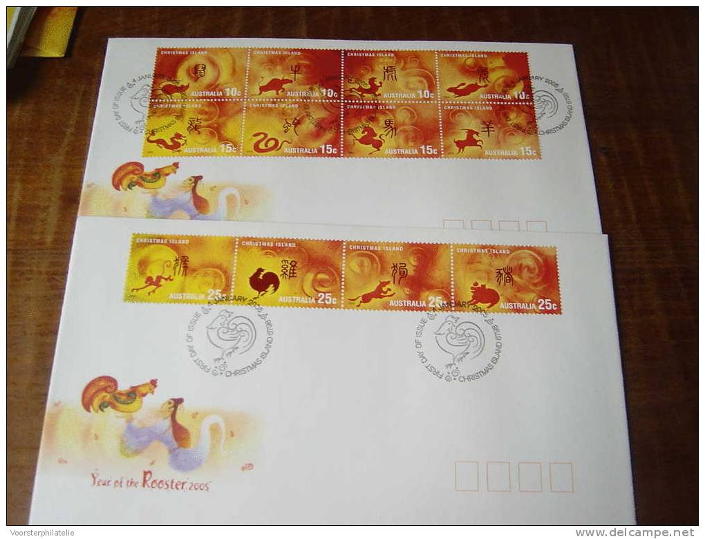 CHRISTMAS ISLANDS 2005 FDC MCHL 553-564 YEAR OF THE ROOSTER  BLANK BLANCO - Christmas Island