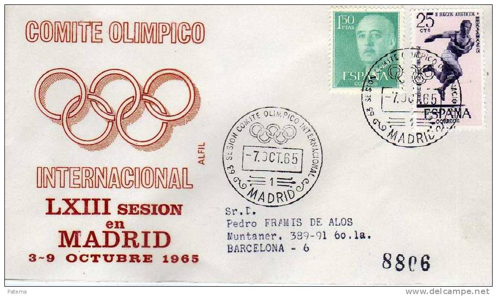3313  Carta, Certificada, Madrid, 1965, Comité Olímpico Internacional, - Covers & Documents