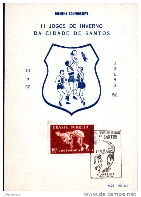 Brasil 1956 II Juegos De Invierno Ciudad De Santos. Infantes, Atletismo, Baloncesto. Tarjeta Conmemorativa. Ver - Neufs