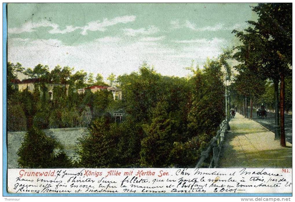 GRUNEWALD. - Königs Allée Mit  Hertha See.  - 1906 - BELLE CARTE PRECURSEUR  - - Grunewald