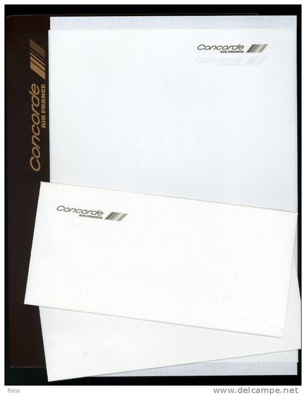 ORIGINAL 2 Envelopes 2 Sheets Paper And Card Cover AIR FRANCE CONCORDE SUPERSONIC PLANE AVION - Other & Unclassified