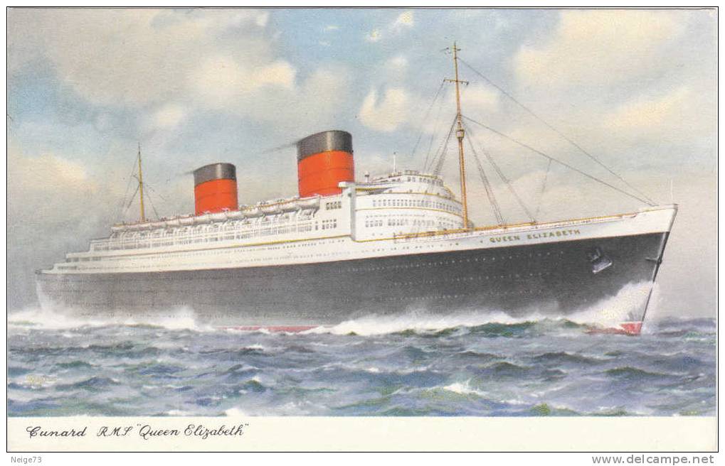 Cpa Illustrée - Cunard - R.P.M. Queen Elisabeth - Dampfer