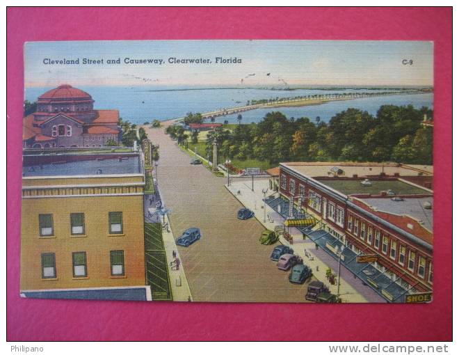 Clearwater Fl--  Cleveland Street  & Causeway   1944 Cancel   Linen---=====(ref131) - Clearwater