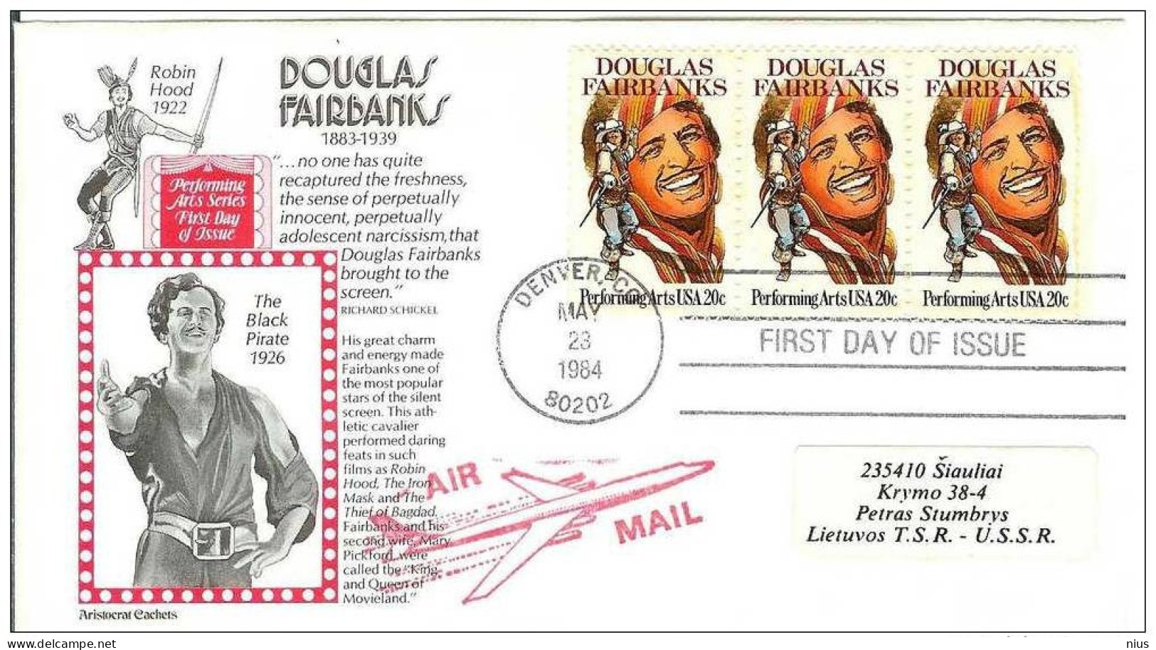 USA United States 1984 FDC Actor  Douglas Fairbanks Film Cinema Movie Screenwriter Director - 1981-1990