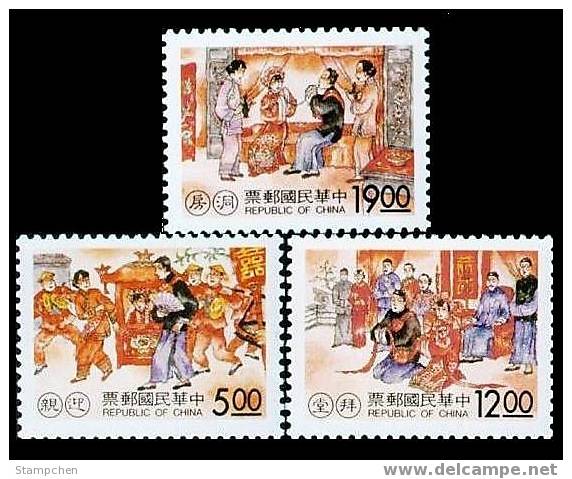 1996 Chinese Traditional Wedding Ceremony Customs Stamps Costume Candle Wine - Vinos Y Alcoholes