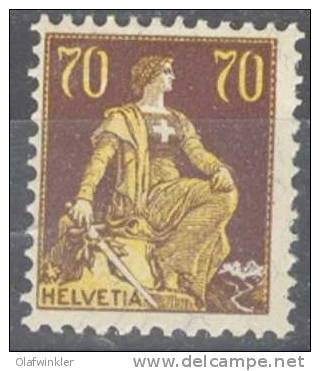 1908 Helvetia Mit Schwert 70 C Faserpapier Zum 114 / Mi 108x / Y&T 125 Ungebraucht/neuf/MH - Unused Stamps