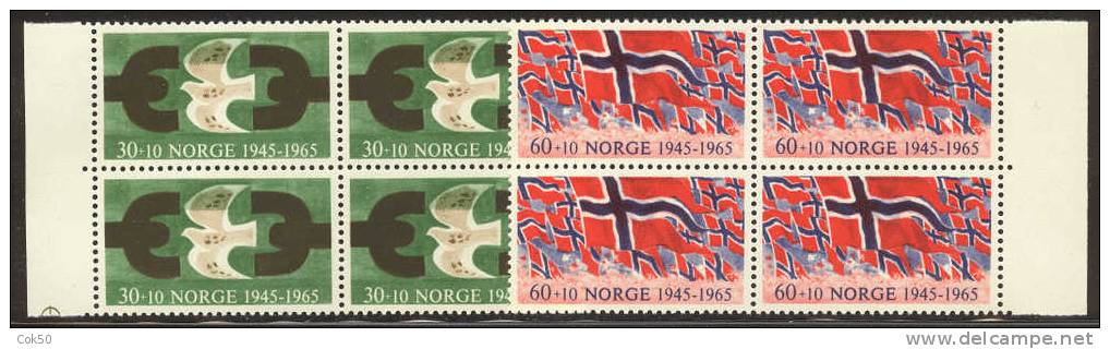 NORWAY 1965 «Liberation Anniversary» Mi# 528-29 - NK# 562-63, MNH Blocks Of 4 - Ungebraucht