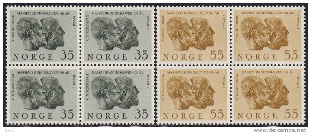 NORWAY 1964 «Scientists Cato M.Guldberg & Peter Waage» Mi# 514-15 - NK# 551-52, MNH Blocks Of 4 - Ungebraucht