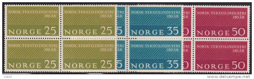 NORWAY 1963 «Textile Jubilee» Mi# 500-02 - NK# 542-44, MNH Blocks Of 4 - Ongebruikt