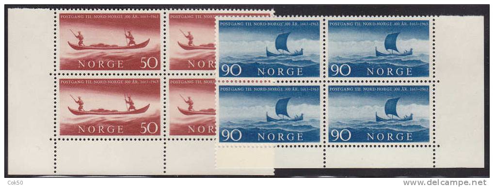 NORWAY 1963 «Postal Links With Northern Norway» Mi# 494-95 - NK# 536-37, MNH Blocks Of 4 - Neufs