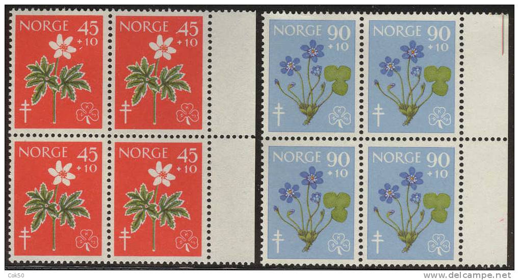 NORWAY 1960 «Flowers - Anti Tuberculosis» Mi# 438-39 - NK# 479-80, MNH Blocks Of 4 - Unused Stamps