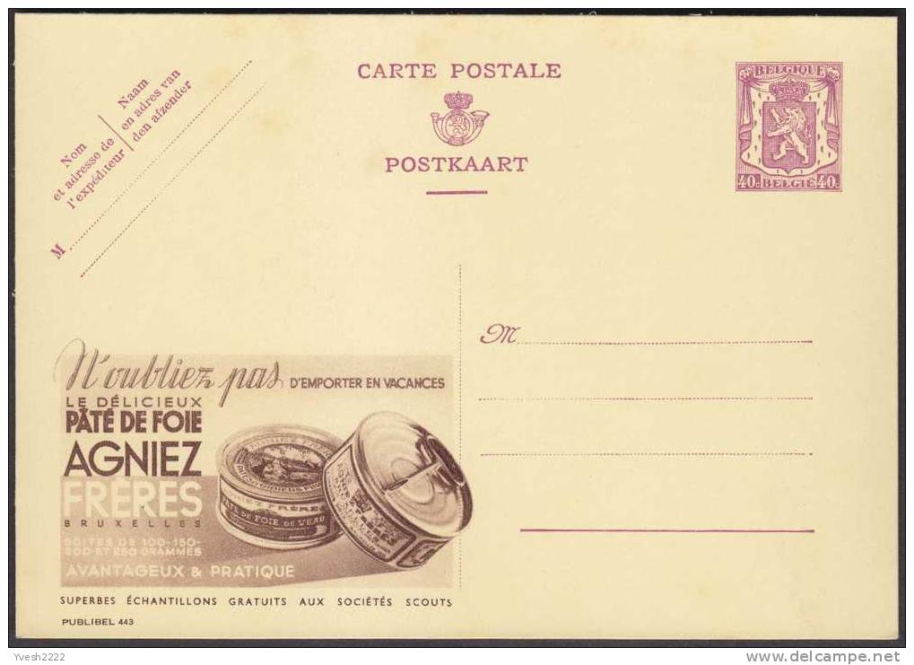 Belgique 1937. Carte Postale Publibel De 1937, N° 443. Pâté De Foie Agniez. Echantillons Gratuits Pour Les Scouts - Fehldrucke