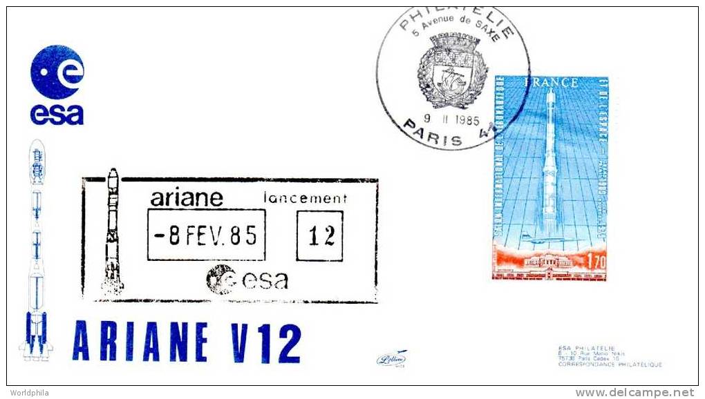 France KOURO Lancement V.12 "Bresilsat & Arabsat" Cacheted Cover Lollini#245-1985 - Europe