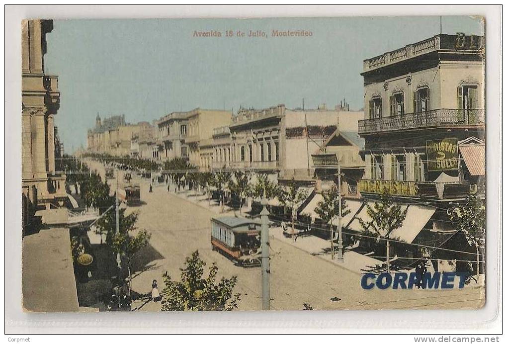 URUGUAY - Av. 18 De Julio  -TRANWAYS-TRAM - VF COLORED 1927 POSTCARD Sent To GENOVA - Uruguay