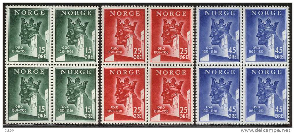 NORWAY 1950 «Oslo 900 Years» Mi# 348-50 - NK# 383-85, MNH Blocks Of 4 - Nuovi