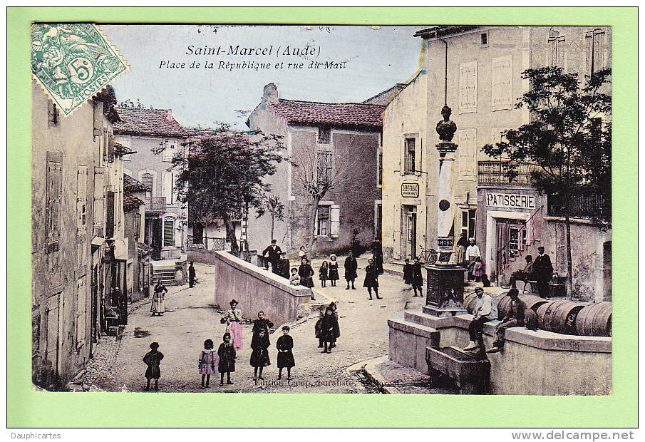 SAINT MARCEL : Place De La République Et Rue Du Mail. Fontaine Et Patisserie. Colorisée. 2 Scans. Edition Camp - Autres & Non Classés