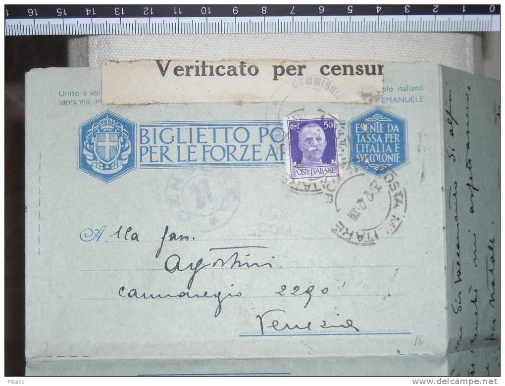 Forze Armate Biglietto Postale Natale 1942 Venezia Con Censura - Guerra 1939-45