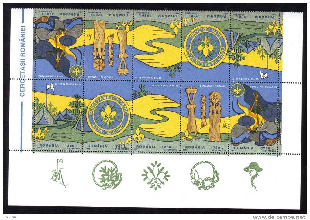 SCOUT/SCOUTISME,SCOUTS - Romania - 1997 HALF 1/2  MINISHEET,TETE-BECH +LABEL MNH RARE! - Unused Stamps