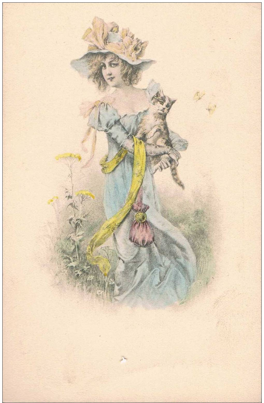 Carte Postale Ancienne - Femme Et Chaton  - Dessin - Sonstige & Ohne Zuordnung