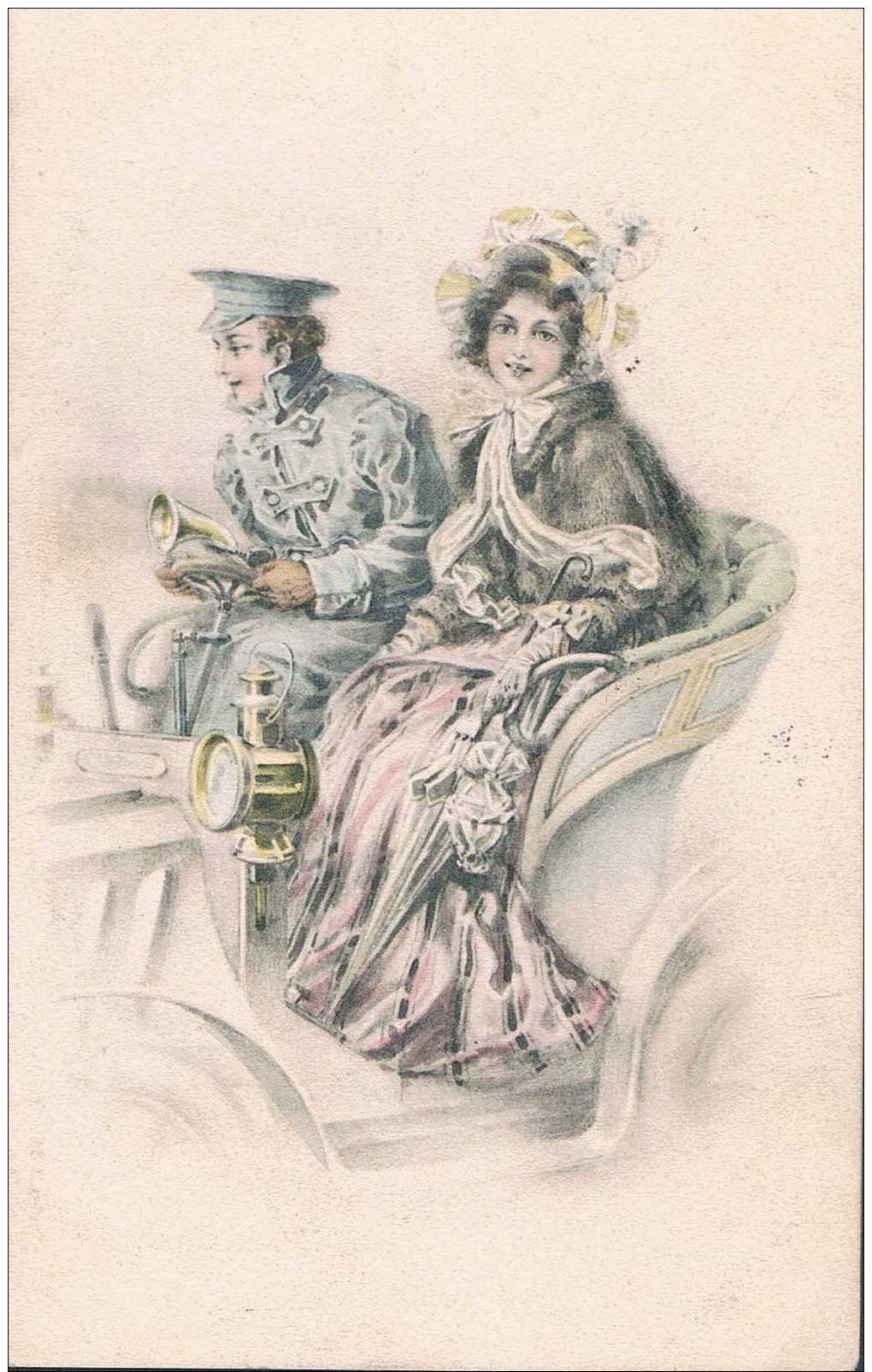 Carte Postale Ancienne - Couple En Voiture - Koppels