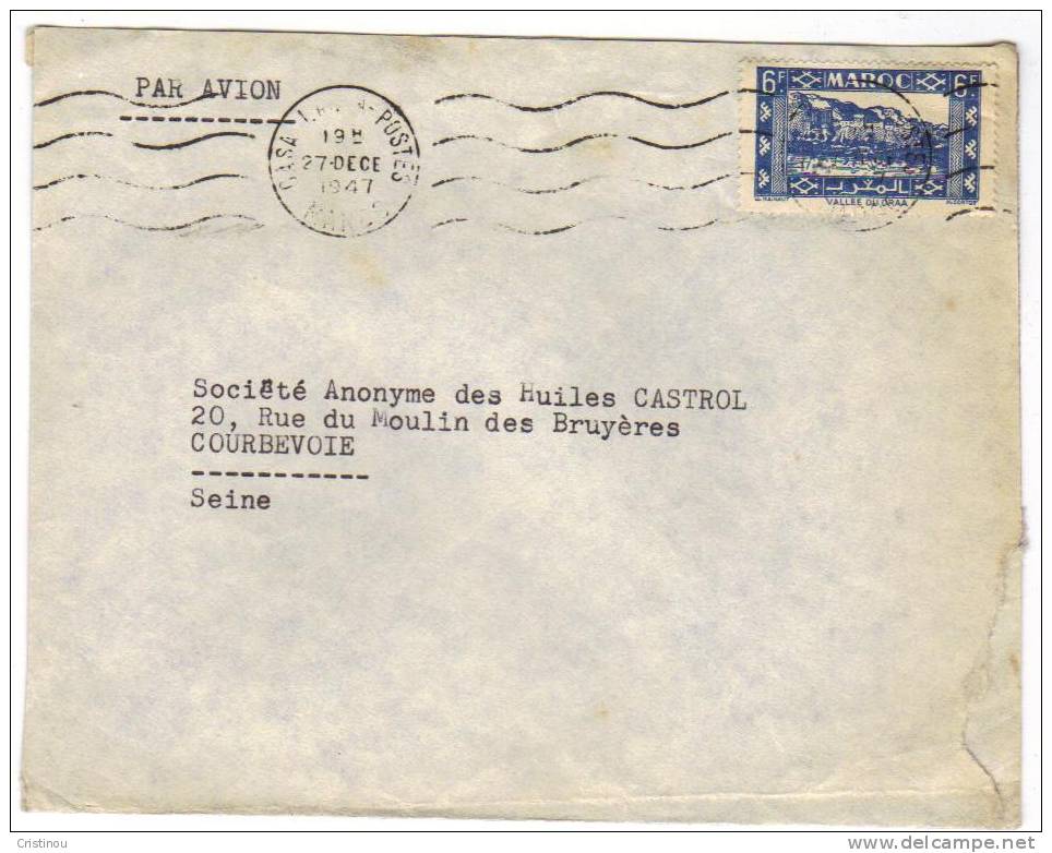 Timbre-Enveloppe 1 MAROC 1947 Par Avion - Briefe U. Dokumente