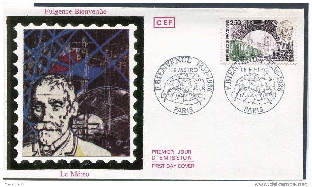 France-1er Jour (enveloppe) 1987-F.Bienvenüe,métropol Itain,Paris (sur Soie) - 1980-1989