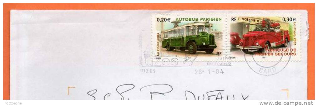 MAURY   N° 3595+3600    AUTOBUS PARISIEN / VEHICULE DE 1°SECOURS        30 UZES   28 / 1 / 2004  Lettre Entière  N° 7523 - 1961-....