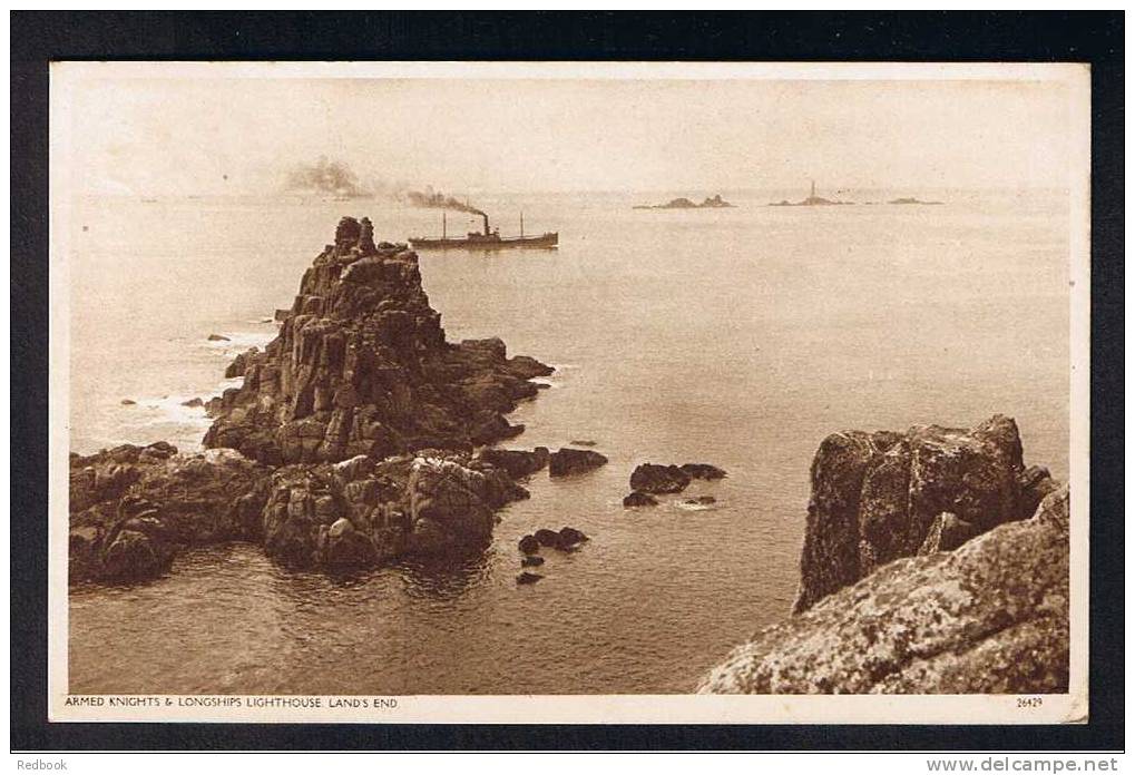 RB 671 - 1953 Postcard Armed Knights & Longships Lighthouse Land's End Cornwall - Blood Donors Slogan - Health Theme - Land's End