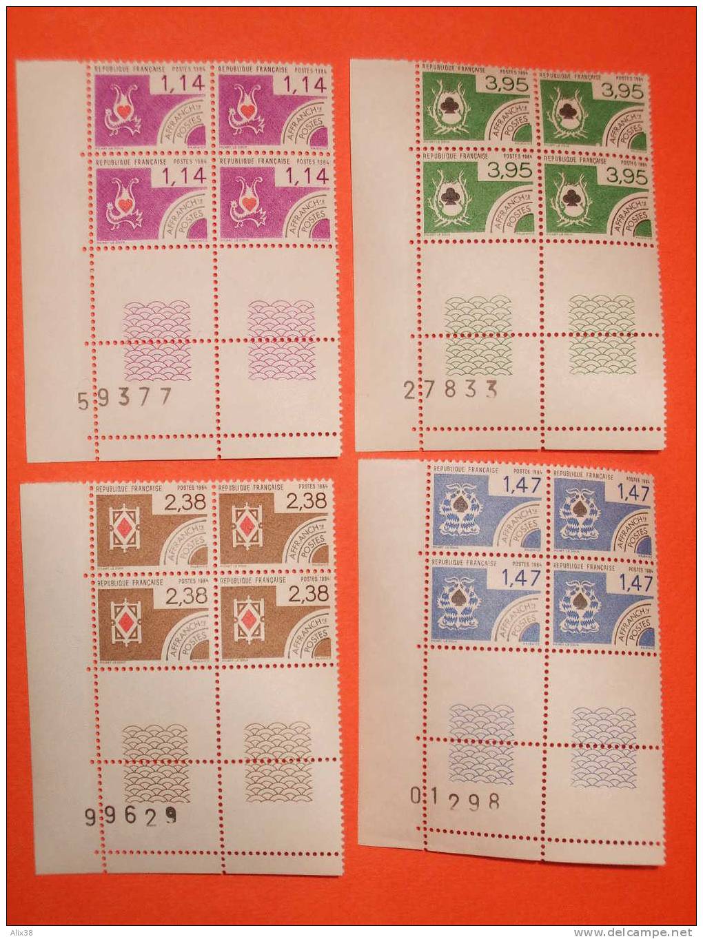 FRANCE 1984-Série N°182/85 Cartes à Jouer 4 Blocs De 4. Neufs Sans Trace De Charnière Avec Gomme D´origine.  Superbe - 1964-1988