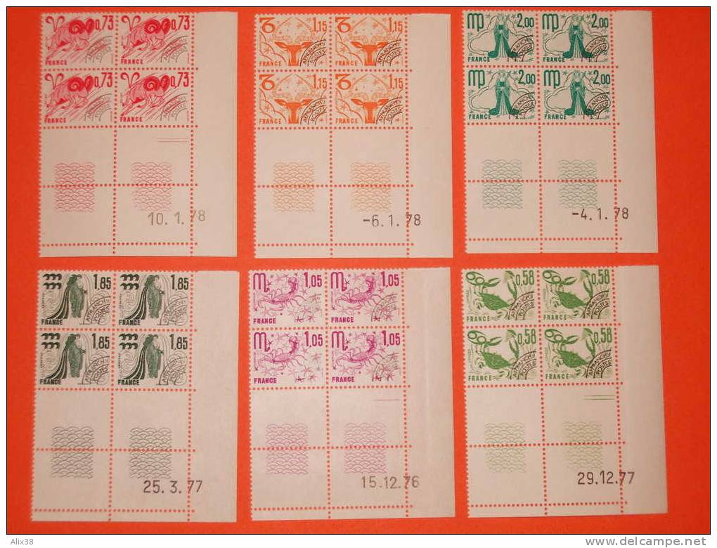 FRANCE 1977/78-Séries N°146/57 Signes Du Zodiaque 12 Blocs De 4 En Coins Datés 1976/1977/1978.  Superbe - Astrologie