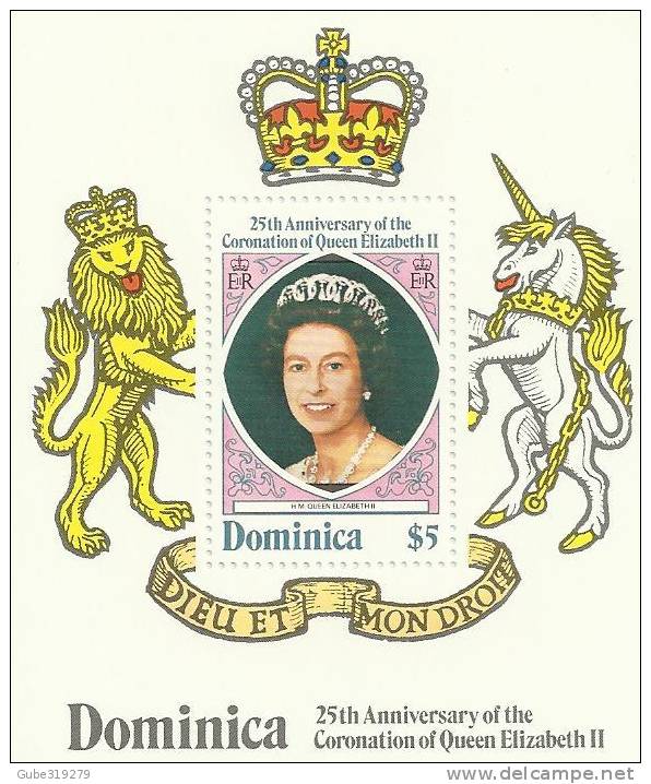 DOMINICA -1978 - LOT OF 5  OF QUEEN ELISABETH II CORONATION 1953-1978 SOUVENIR SHEET WITH 1 STAMP OF $ 5.00 - Dominique (1978-...)