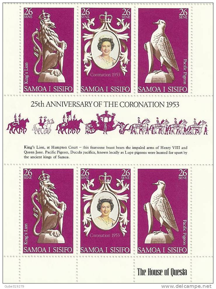 SAMOA I SISIFO   -1978 -  5 SETS OF QUEEN ELISABETH II CORONATION 1953-1978 SOUVENIR SHEET WITH 6 STAMPS EACH OF 26 SENE - Samoa (Staat)