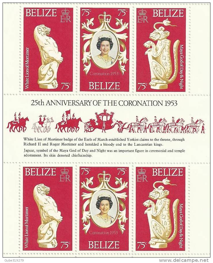 BELIZE -1978 - 5 SETS OF  25TH ANNIVERSARY CORONATION  OF ELISABETH II SOUVENIR SHEET OF 6 STAMPS  75 CENTS - Belize (1973-...)