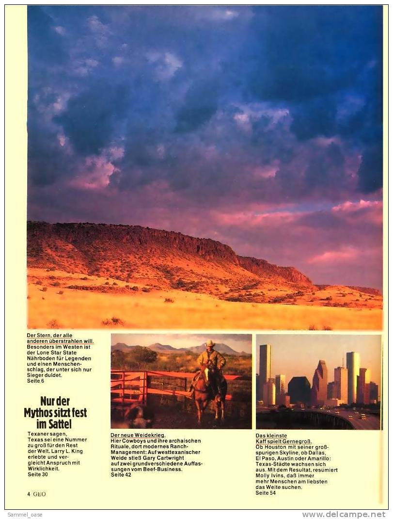 Geo Magazin Spezial  -  Texas  -  Nr.4  1985  ,  Musteramerikaner - Cowboys - Deutschtexaner - Reiche - Reise & Fun