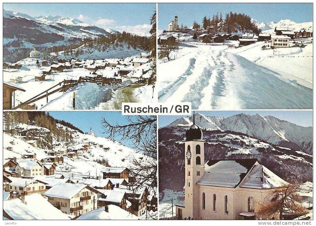 Ruschein Kirche Mit Signina Brigelserhörner Ladir 4-Bilder-Karte 1972 - Breil/Brigels