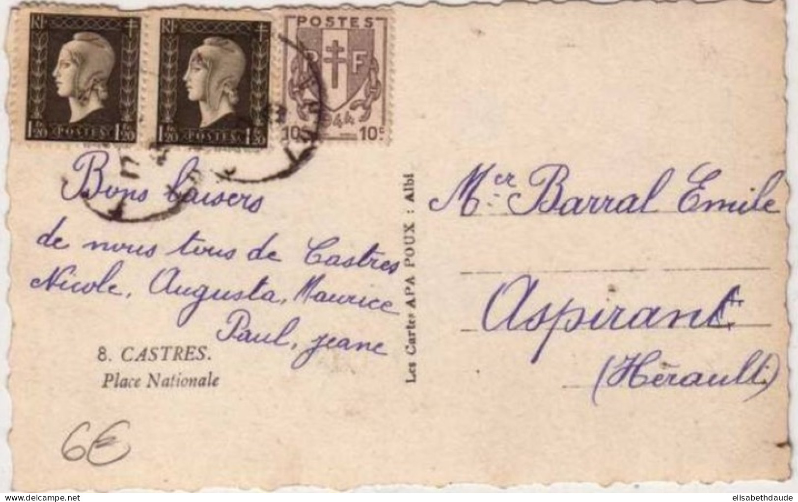 CHAINES BRISEES + DULAC - 1946 - Yvert N°670+690x2 Sur CARTE POSTALE De CASTRES (TARN) - 1944-45 Marianne Van Dulac