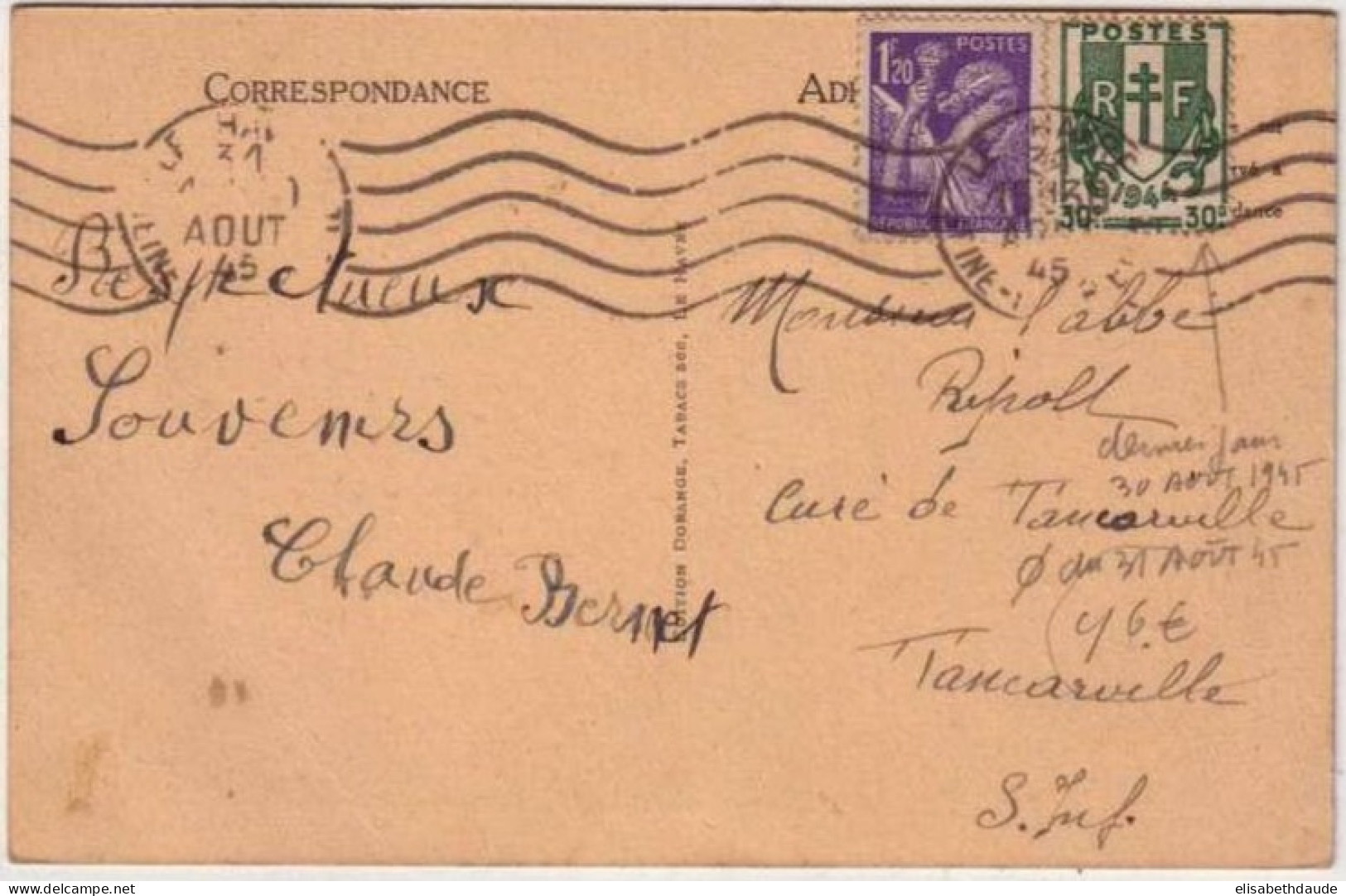 CHAINES BRISEES + IRIS - 1945 - Yvert N°671+651 (TARIF = 1.5F) Sur CARTE POSTALE De LE HAVRE (SEINE MARITIME) - 1939-44 Iris