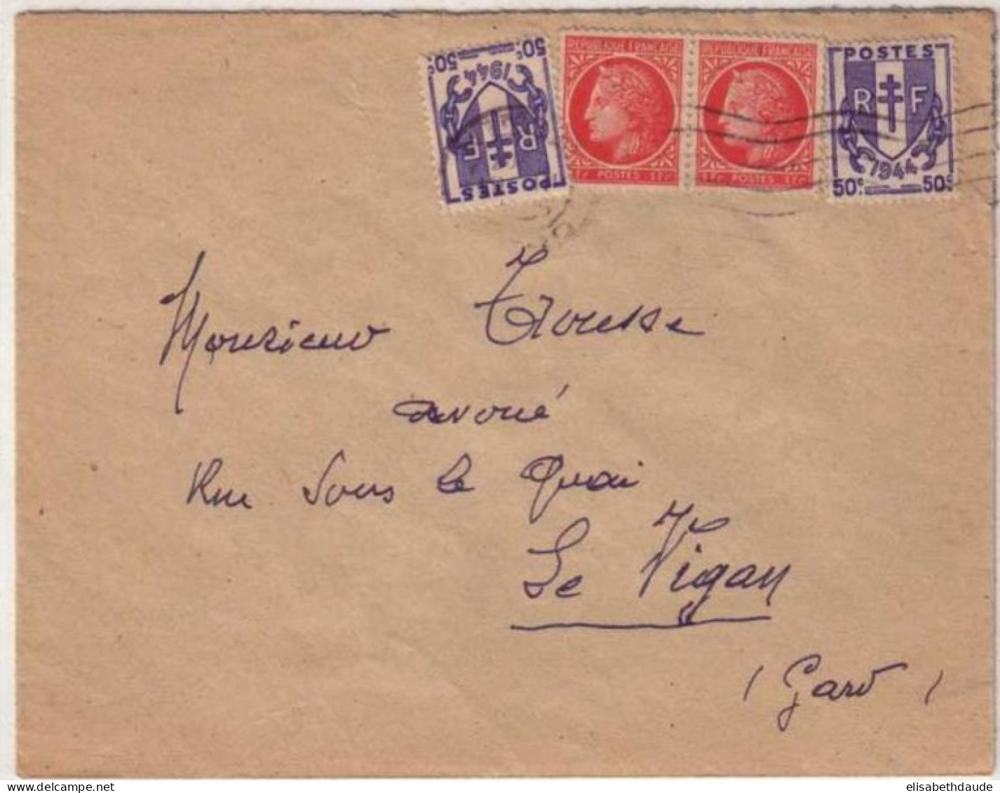 CHAINES BRISEES + MAZELIN - 1946 - Yvert N°673x2+676x2 (TARIF = 3F) Sur LETTRE De NIMES - 1945-47 Ceres (Mazelin)