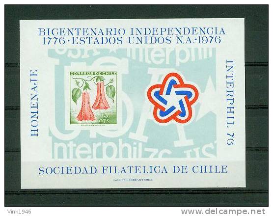 CHILI 1976, US BICENTENARY,BLOEM-FLOWER-FLEUR,  BLOK,ONGETAND, IMPERF,POSTFRIS/MNH (B1103) - Us Independence