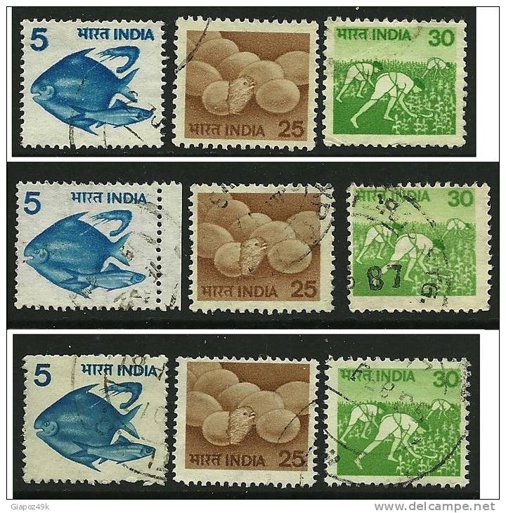 ● INDIA - 1979 - AGRICOLTURA - N. 593 / 95  Usati , Serie Completa - Cat. ? €  - Lotto 224 /25 /26 - Gebraucht