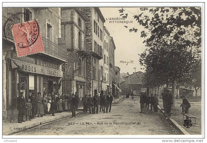 Carte Postale Ancienne Le Teil - Rue De La République - Bureau De Tabacs - Le Teil