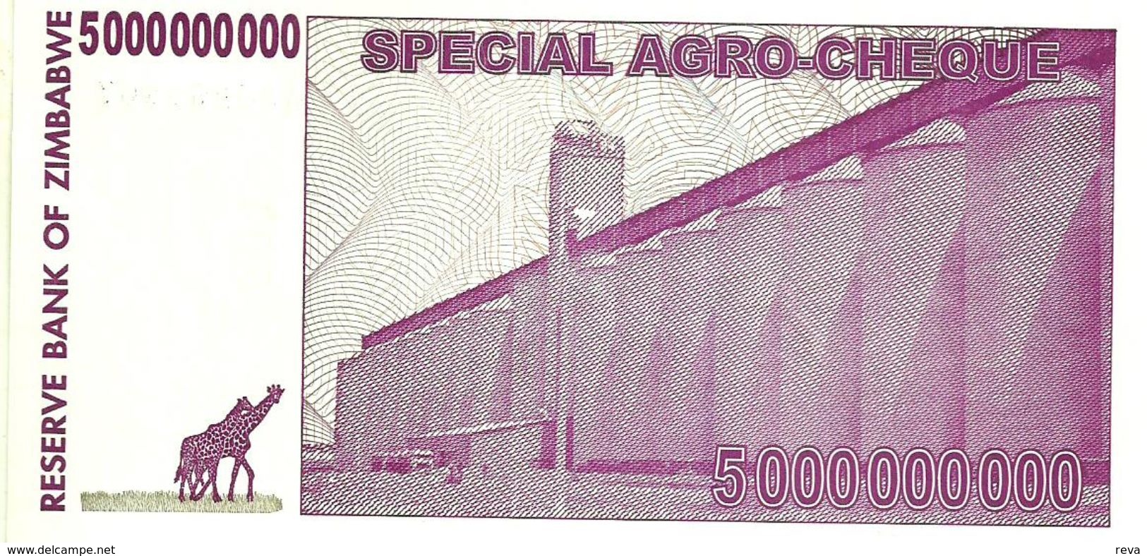 ZIMBABWE $5 BILLION BEARER CHEQUE PURPLE GRAIN STORAGE BACK DATED 15-05-2008-ED31-12-2008 UNC P? READ DESCRIPTION !! - Zimbabwe