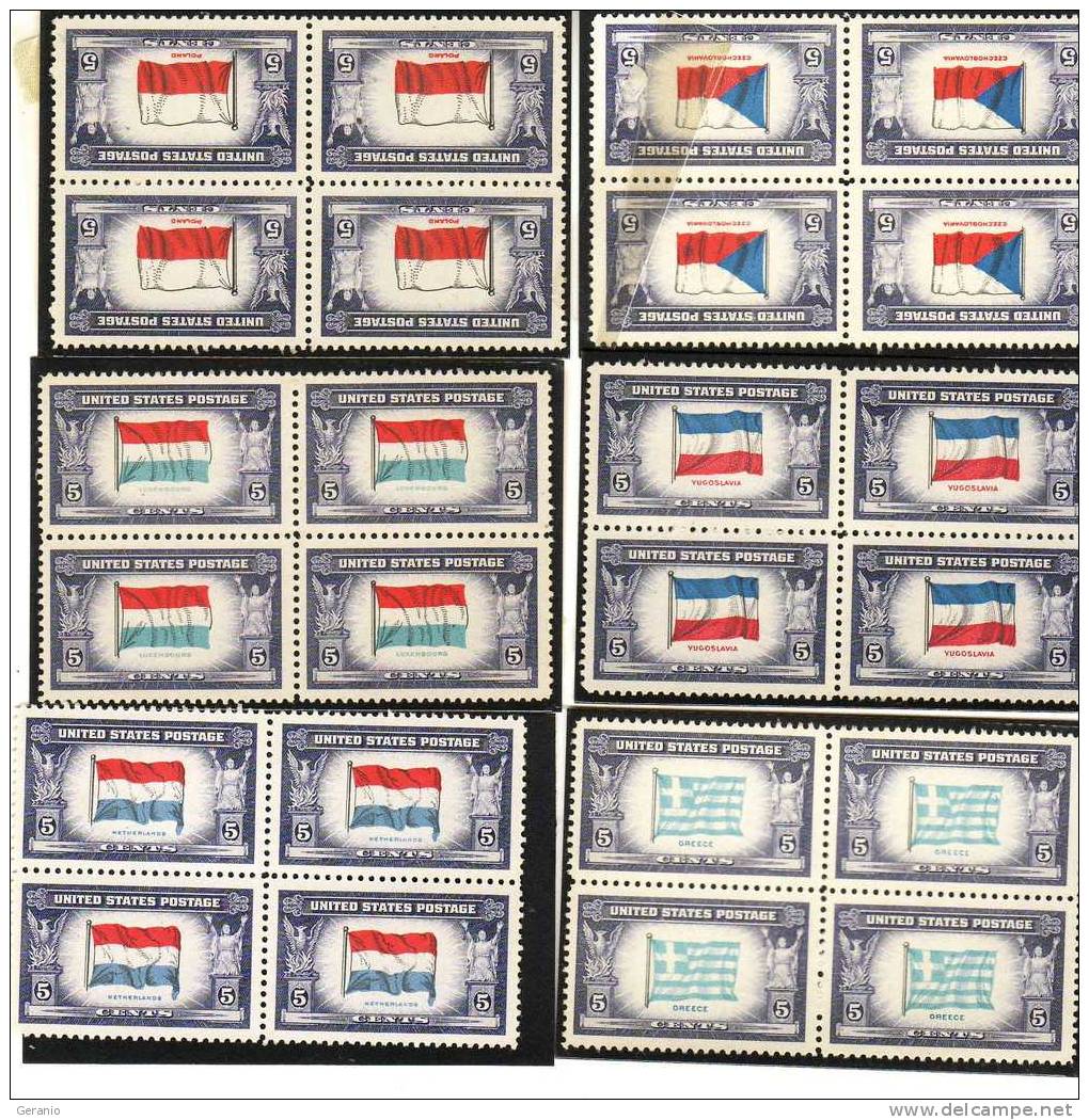 6 QUARTINE BANDIERE NUOVI GOMMA PERFETTA - Unused Stamps