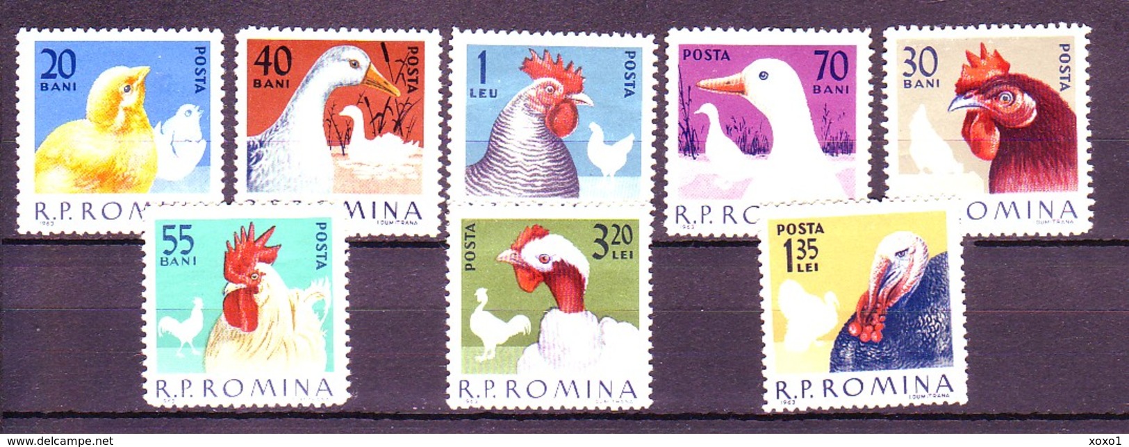 Romania 1963 MiNr. 2145 - 2152  Rumänien Farm Birds  Geese   Cocks   Ducks   Chickens   Turkeys  8v MNH** 7,00 € - Galline & Gallinaceo