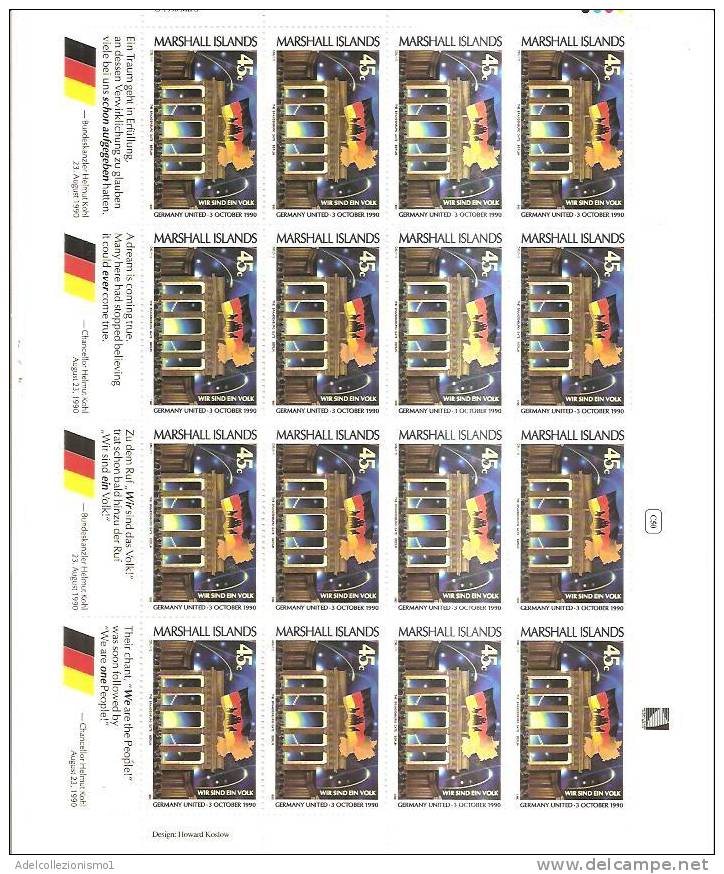 45530)foglio Isole Marshall Serie Riunificazione Della Germania Da 16 Valori - Nuovi - Islas Marshall