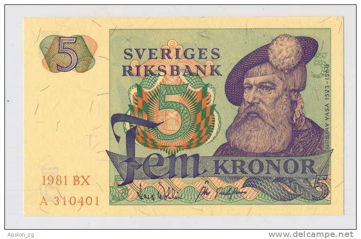 SWEDEN:   5 Kronor 1981BX    UNC    * NICE BANKNOTE ! - Sweden