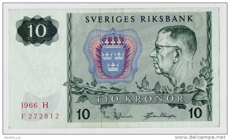 SWEDEN:   10 Kronor 1966H  XF/AU    * NICE BANKNOTE ! - Sweden
