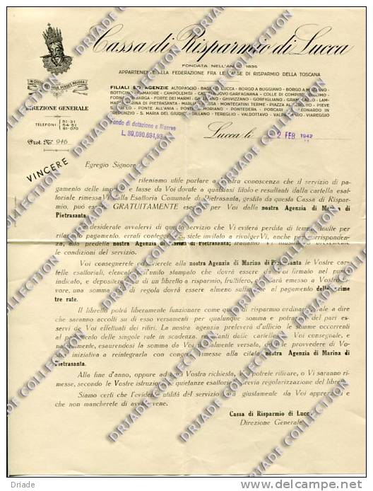 2 DOCUMENTI BANCA CASSA DI RISPARMIO DI LUCCA ANNO 1942 - Bank & Insurance