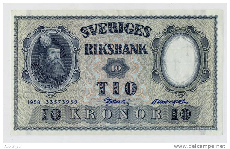 SWEDEN:  10 Kronor 1958 XF/AU * BEAUTIFUL BANKNOTE IN HIGH XF/AU CONDITION !!! - Svezia